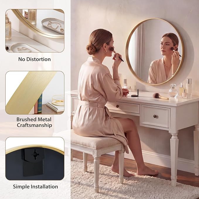 Sweetcrispy Bathroom Round Mirror for Over Sink, 20 Inch Wall Circle Mirror with Matte Metal Frame, Modern Wall Mount Vanity Mirrors for Home Decor, Living Room, Bedroom, Gold