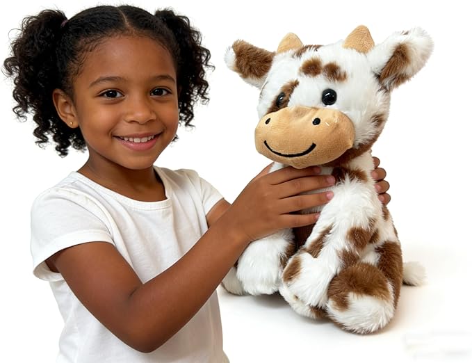 Cute Cow Plush Stuffed Animal Doll Toy 8 inch for Girls Boys One Pieces （Each one has a Different Pattern） (sit Cow bd Brown