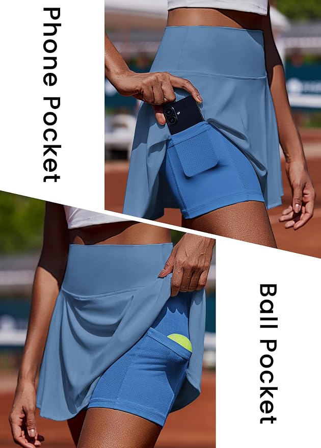 PINSPARK Womens Tennis Skirt Pleated Athletic Golf Skorts with Pockets | 3.5" High Waisted, Mesh Built-in Shorts, Mini Skirt, Buttery-Soft, Quick-dry, for Tennis, Golf, Pickleball, Casual