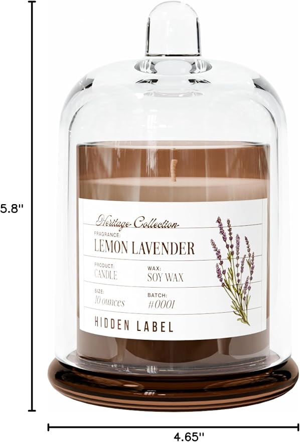 Hidden Label Lemon Lavender Candle, 10oz Bell Jar, Natural Aromatherapy | 55H Burn | 3-Phase Aroma Evolution | Non Toxic Soy Wax | Spa, Calm & Deep Rest