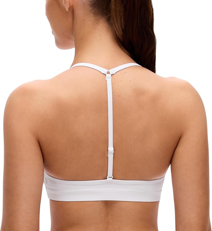 CRZ YOGA Butterluxe Soft Double Lined T-Back Sports Bras for Women - V Neck Adjustable Strap Yoga Crop Top Casual Non Padded