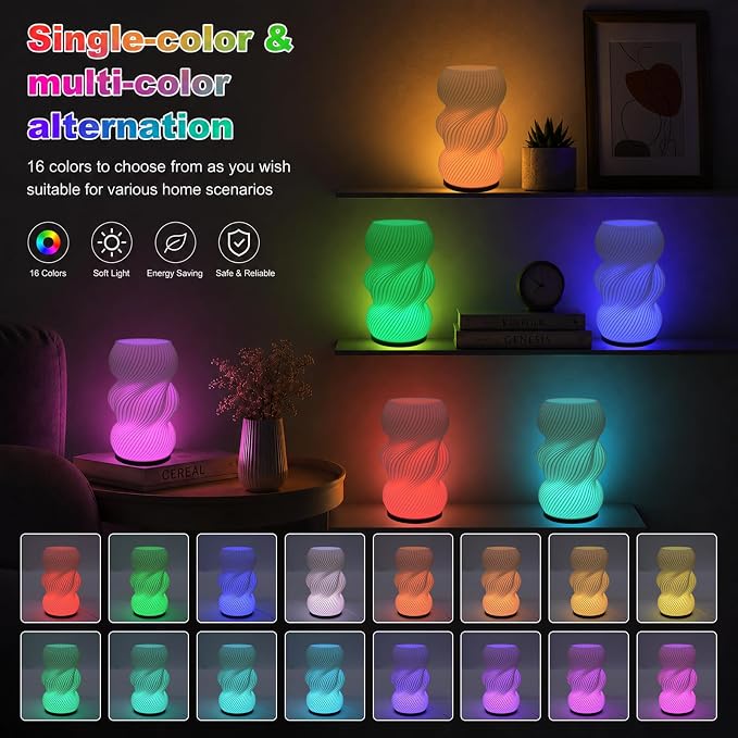 White Vase for Flowers - Small Unique Vase with Lighting 16 Colors for Centerpieces, Modern Vases for Home Decor, Living Room, Bedroom (USB Plug in Corded)