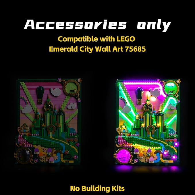 BrickBling LED Lighting Kit Compatible with Lego Wicked Emerald City Wall Art, Creative Light Compatible with Lego 75685-Lights Only, Not Come with Model (Classic Version Light)