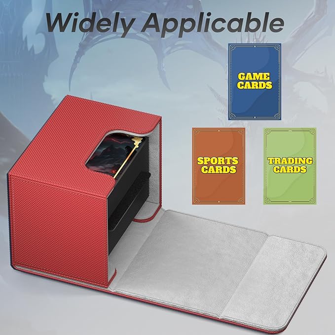 Mlikero Card Deck Box, Commander Deck Box Holds 100+ Double-Sleeved Cards with 2 Dividers, Leather Magnetic Closure Card Box Fit for MTG, TCG (Red)