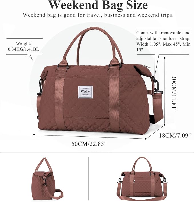 Travel Duffel Bag, Carry On Overnight Weekender Bags for Women | Travel Bag with Wet Pocket & Trolley Sleeve, For Spirit Airlines 18x14x8 Personal Item Bag