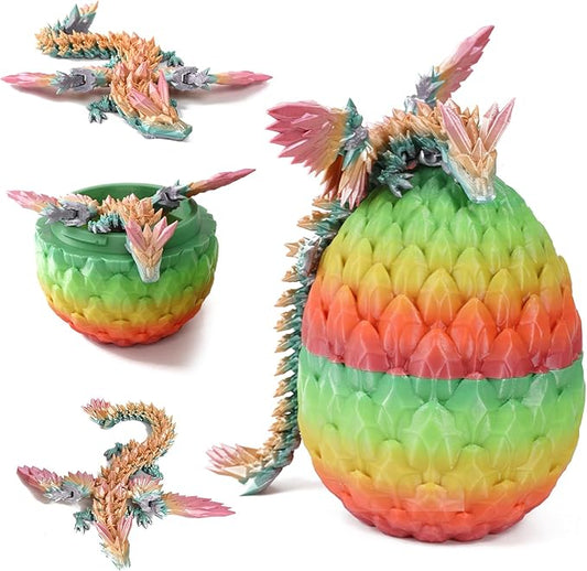 Pigmiss 3D Printed Dragon,3D Dragon Eggs with Dragon Inside,Dragon Fidget Toy for Adult,Full Articulated Dragon Crystal Dragon Easter Eggs Decoration for Gift (Rose-red Gradient Green)