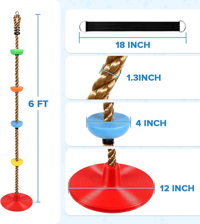 Climbing Rope Tree Swing with Platforms and Swing Seat Outdoor Playground Accessories for Kids Including Hanging Strap & Carabiner