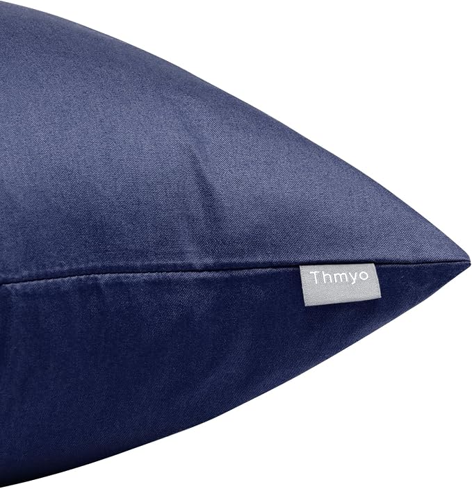 Thmyo 4-Pack 100% Cotton Comfortable Solid Decorative Throw Pillow Case Square Cushion Cover Pillowcase Sublimation Blank Pillow Covers Halloween DIY Throw Pillowcase(20x20inch/50x50cm,Dark Blue)