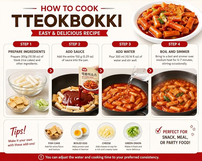 Korean Tteokbokki Sauce 5.29 oz (150g) – Sweet & Spicy Korean Rice Cake Sauce, Gochujang Style Topokki Sauce for Kimchi Fried Rice, Korean Street Food, Ramen, Noodles & Stir Fry