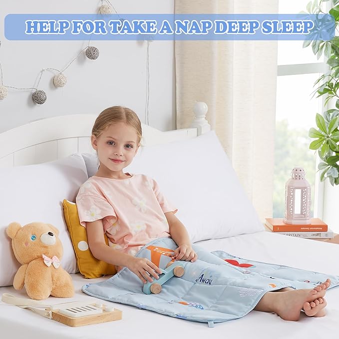 Weighted Blanket - 2 lbs Blue Airplane Heavy Blanket, 20"x30", Small Size Breathable Lap Blanket