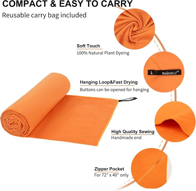 Rainleaf Microfiber Towel Perfect Travel & Gym & Camping Towel. Quick Dry - Super Absorbent - Ultra Compact - Lightweight. Suitable for Trip, Beach, Shower, Backpacking, Pool