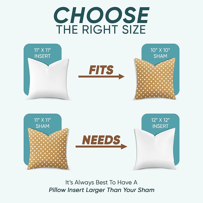 Pillowflex Synthetic Down Pillow Insert 11x11 in - Karate Chop Pillow | Small Square Sham Form, Plush Polyester Cotton Blend, Cloud-Like Comfort, Clump-Resistant Fill, Smooth Elegant Finish