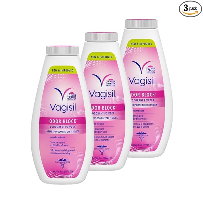 Vagisil Odor Block Deodorant Powder for Women, Helps to Prevents Chafing, Talc-Free, 8 Ounce (Pack of 3)