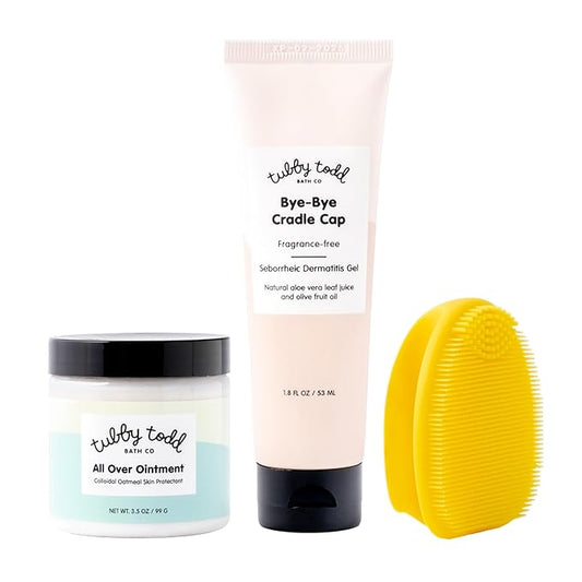 TUBBY TODD Cradle Cap Baby Hair Treatment Kit - Includes Bye-Bye Cradle Cap Gel, Cradle Cap Silicone Brush, & 3.5oz All Over Ointment - Gentle for Babies’ Sensitive Skin