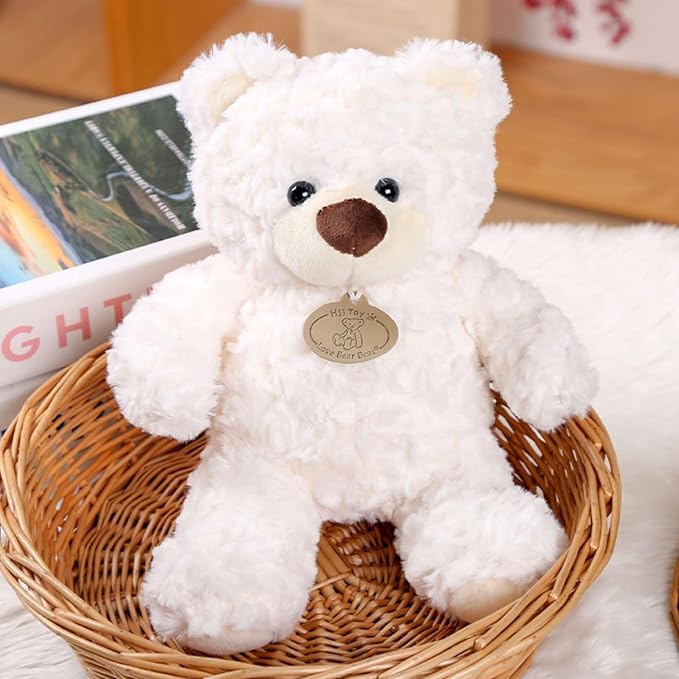 9.8 Inch Soft Teddy Bear Plush Toy, Cuddly Stuffed Animal for Kids & Toddlers, Brown Fluffy Plushie, Gift for Birthday, Valentine's Day, Christmas (White)