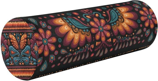 Neck Roll Pillow Bolster Pillows Round Health Memory Foam Long Round Cervical Cylinder Body Removable Washable Cover Bed Legs Back Yoga Mexican Otomi Black