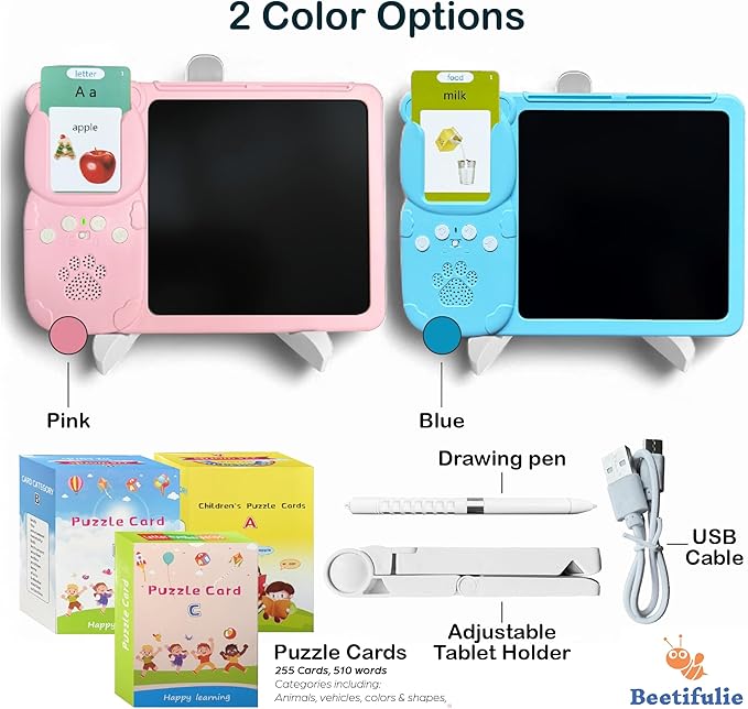 Spanish&English Talking Flash Cards for Toddlers - LCD Writing Tablet Kids - Drawing Tablet Toddler Toys 510 Sight Words Learning Montessori - Autism & Speech Therapy Toys - Kindergarten Gifts (Pink)