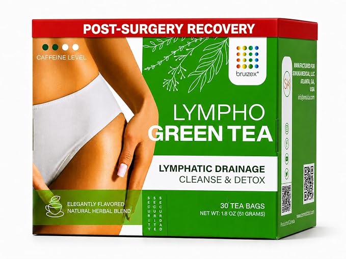 Bruizex Lymphatic Green Tea, Lymphatic Drainage Cleanse & Detox, Natural Herbal Blend for Lymphatic System Health, Post Surgery Recovery Liposuction, BBL, Tummy Tuck, Lipedema & Lymphedema, 30-Pack
