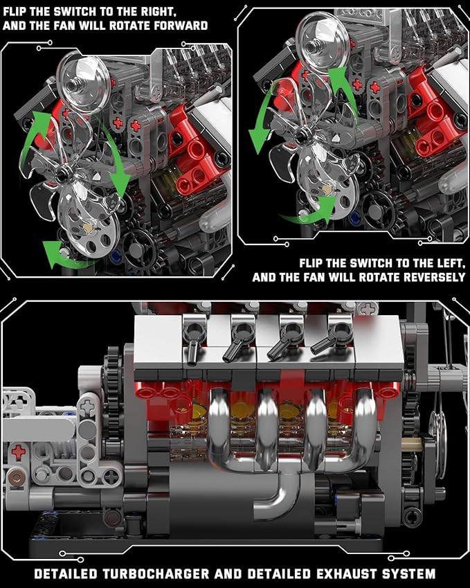 Mould King 10225 V8 Engine Model kit That Runs- Build Your Own STEM V8 Model Engine with Transmission, 8-Cylinder Car Engine kit Building Engineering Toys for Adults Collections (855+PCS)