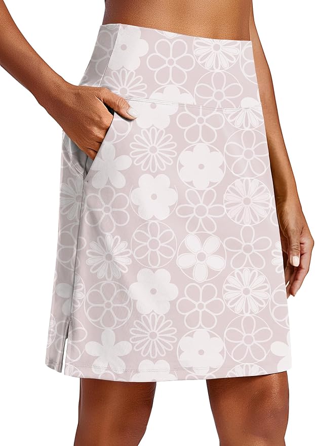 PINSPARK 20" Skorts for Woman Knee Length UPF 50+ Golf Skirts | 4 Pockets, Built-in Shorts, High Waisted, Split Hem, Silky-smooth, Moisture-wicking, for Golf Athletic Tennis Workout Casual