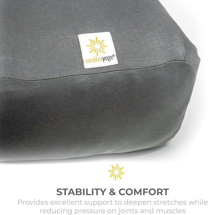 Extra Firm Large Yoga Bolster, 24" x 12" x 6" Cinched OR Zippered Yoga Pillow, Rectangular Cotton Cushion With Removable Cover for Studios, 1 Pack or 2 Pack