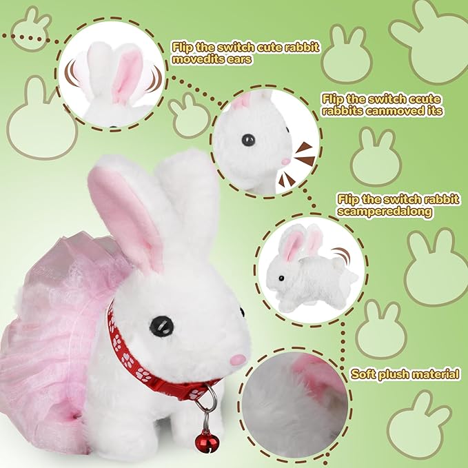 Walking Bunny Toys for Kids, Bunny Stuffed Animal Interactive Electronic Toys, Swinging Ears, Twitching Mouth and Nose, Easter Christmas and Birthday Gift, Suitable for Toddlers 3, 4, 5, 6, 7Years Old