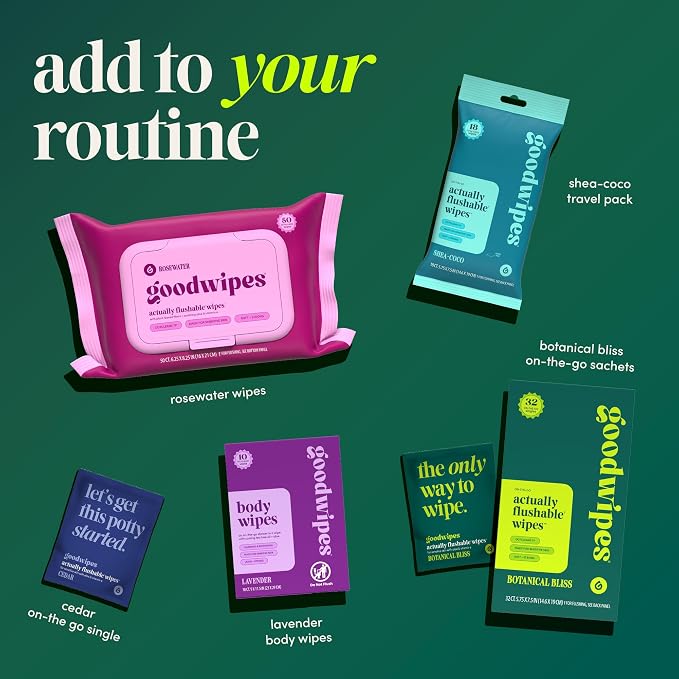 goodwipes Flushable Wipes for Women - Rosewater Individually Wrapped Travel Butt Wipes To Go, Mini Purse & Festival Essentials for Adults, pH Balanced for Feminine Hygiene, 32 Count (1 Pack)