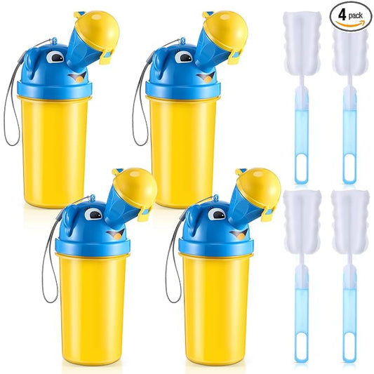 Saillong 4 Pack Portable Urinal for Kids, 17 OZ Travel Potty Urinal for Boys with 4 Clean Brush, Leak Proof Portable Pee Bottle, Boy Emergency Toilet for Kids Outdoor Car Travel Camping Potty Training