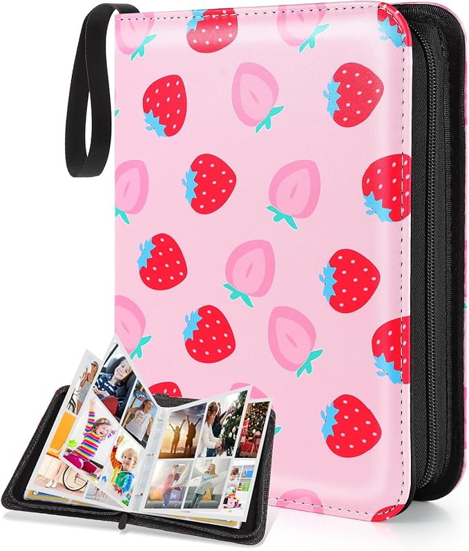 CLOKORIA Card Binder for Girls Gifts,440 Cards Collectible Trading Card Holder Case with 55 Sleeves, 4 Pocket for TCG Game Cards Collection Sports Trading Cards Collector Album (Strawberry Peach)