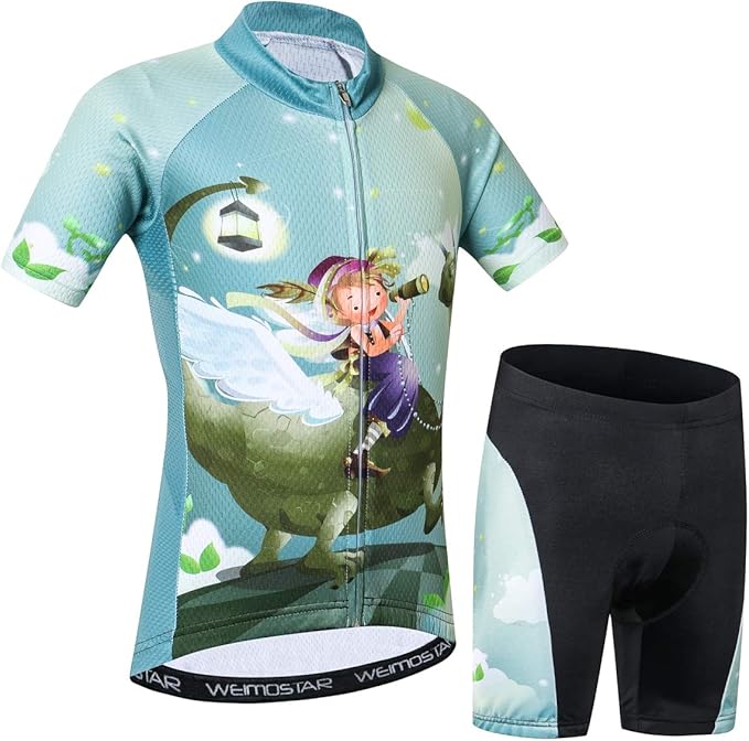 Hotlion Kids Cycling Jersey Set Short Sleeve Boys Mountain Bike Shirt Girls Cartoon Bicycle Tops Childs for Riding Biking