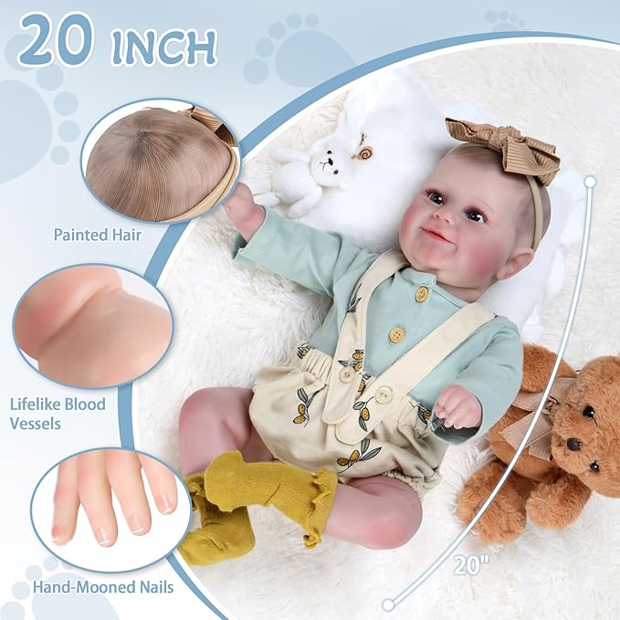 Ktaxon Reborn Baby Doll with 2 Set Clothes, 20-Inch Soft Cloth Body Realistic Baby Doll with All Accessories, Newborn Baby Dolls for 3+ Year Old Girls & Boy (Blue)