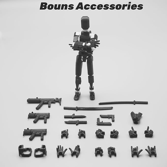 Pre-Assembly 3D Printed 5.54'' Stick Robo 13 Action Figure, Multi-Jointed Tian13, Articulated T13 Desktop Decoration,12 in 1 d13 Accessories Best Birthday Festival Gift (Blue red)