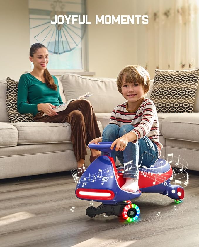 FanttikRide N7 Pro Electric Wiggle Car with Pedal, Rechargeable Battery, CyberWiggle, 2 in 1 Swing Car, 2 Speeds Max 4 Mph, Anti-Rollover, Flashing Wheels, Bluetooth, for Ages 3 and Up, 150 Lbs, Blue