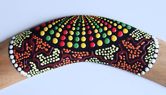 RaanPahMuang Thai Made Australian Aboriginal Art Decorative Boomerang, Dotted Dream - Orange Brown