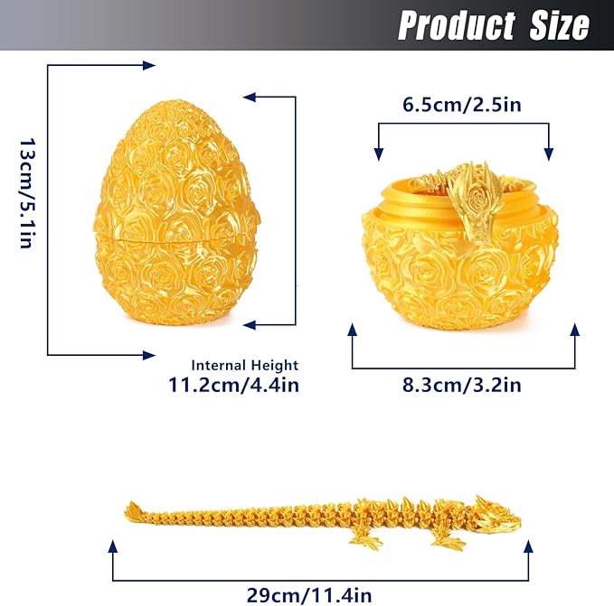 Pigmiss 3D Printed Dragon,3D Dragon Eggs with Dragon Inside,Dragon Fidget Toy for Adult,Full Articulated Dragon Crystal Dragon Easter Eggs Decoration for Gift (Rose-Yellow)