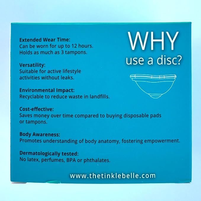 Tinkle Belle Reusable Menstrual Disc| Tampon, Pad, and Cup Alternative | Up to 12 Hour use | Comfortable | Includes Carrying Pouch and Cleaning Brush