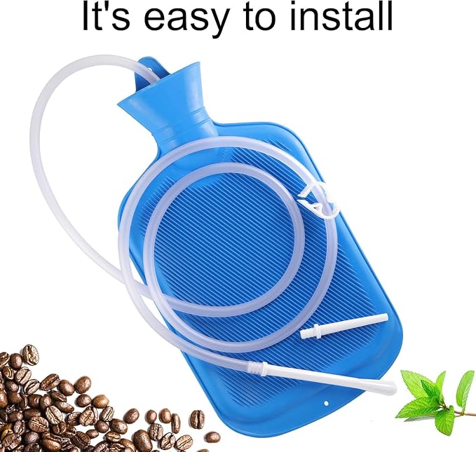 Enema Bag Kit for Colon Cleansing Hot Water Bottle Bag (2 Quart) for Home Coffee Enema Kit with 5 Feet Enema Tube
