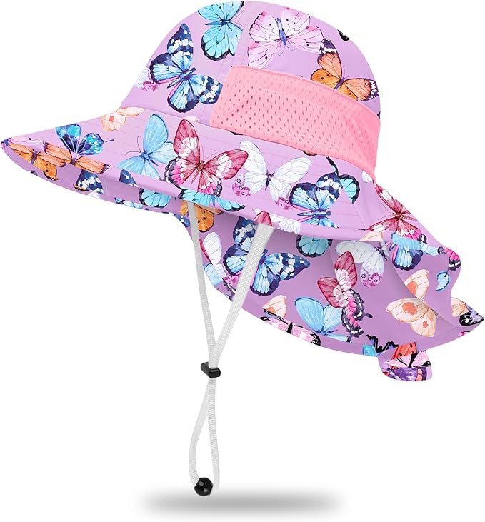 Toddler Baby Sun Hat Kids Summer Beach Essentials Adjustable Beach Hats with Bucket Wide Brim for Boys Girls Age 0-14 Years