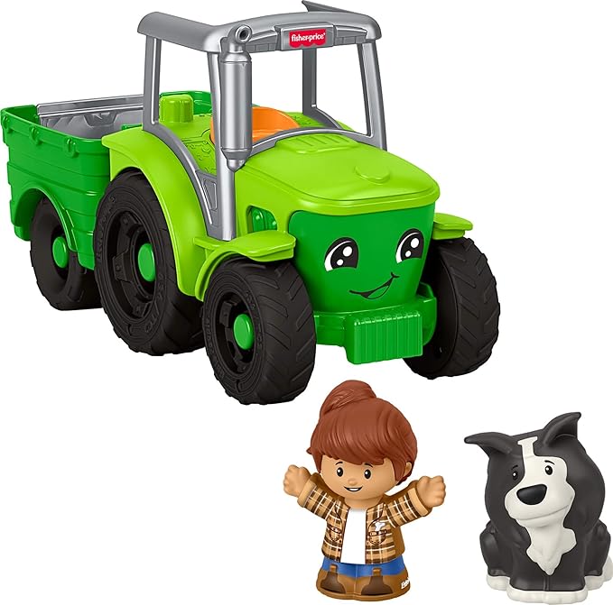Fisher-Price Little People Toddler Toy Push & Play Tractor Push-Along Musical Farm Vehicle with 2 Figures for Pretend Play Kids Ages 1+ Years, Multilanguage Version