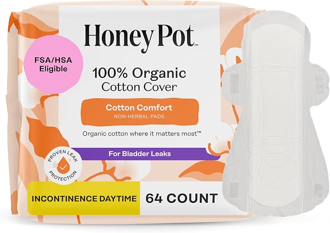 The Honey Pot Company - Incontinence Pads for Women - 64ct - Daytime Non-Herbal - Bladder Leak Control - Organic Cotton Cover & Ultra-Absorbent Pulp Core - Feminine Care