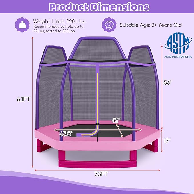 Giantex 7 Ft Trampoline for Kids, Heavy Duty Steel Frame Small Mini Toddler Trampoline, Great Gifts for Boys Girls, Outdoor Indoor Kids Trampoline with Net, for Age 3-8