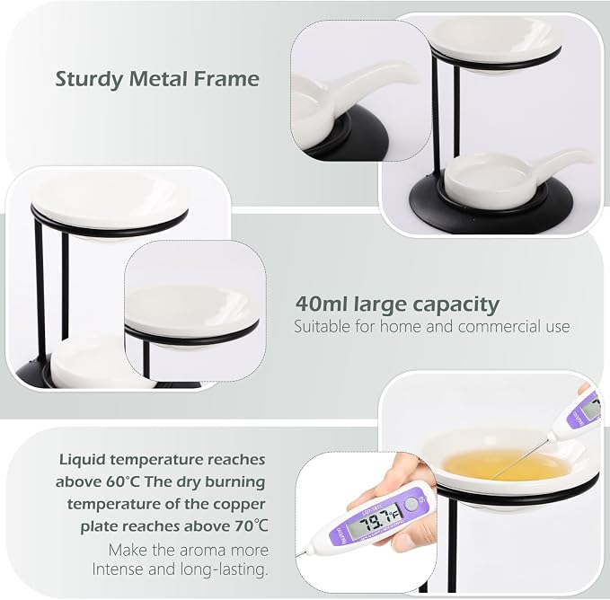 Metal Essential Oil Burner, Aromatherapy Oil Warmer with Ceramic Tray, Durable Fragrance Oil Diffuser for Home Spa Yoga Meditation Relaxation