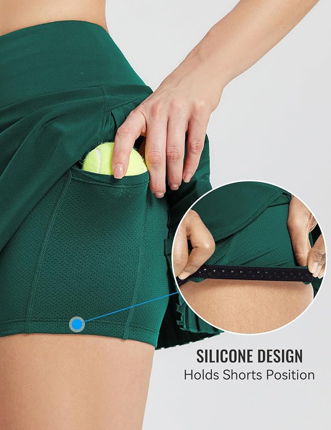 baleaf Tennis Skirt Pleated Golf Skorts with 3 Pockets | 14", Built in Shorts, High Waisted, Anti-slip Strip, Lightweight, for Athletic, Workout, Pickleball, Skorts for Women