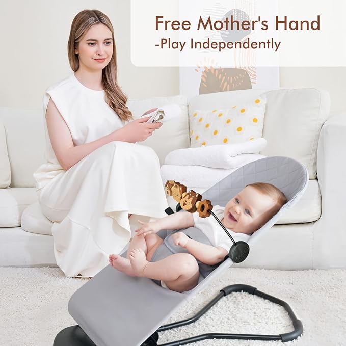 Three-Dimensional Baby Bjorn Bouncer Toy Bar, Toy for Baby Bouncer Soft & Bliss, Easy to Attach and Remove, 360°Rotating Natural Wooden Toys, Double-Sided Raised Design, Cat & Dog