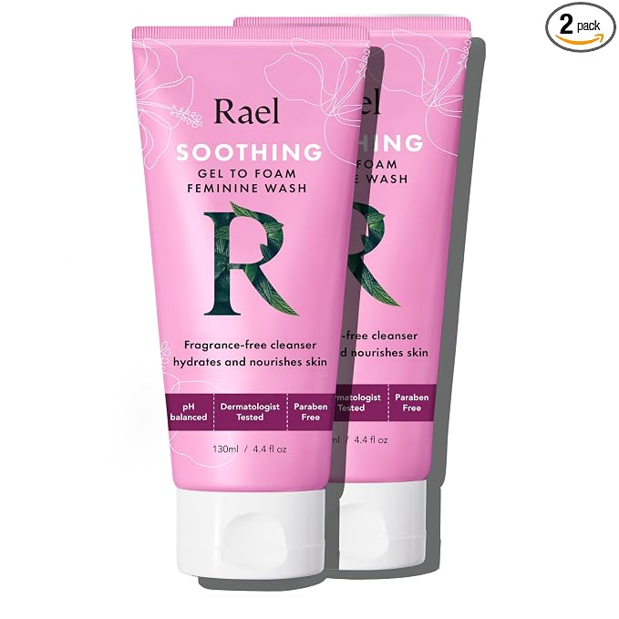 Rael Soothing Feminine Wash Daily Cleanser for Intimate Care (4.4 oz, 2 Pk) | Hibiscus & Pomegranate Extracts, Lactobacillus Aloe Complex, Gel-to-Foam Cleanser, Daily pH Balanced Care for Women