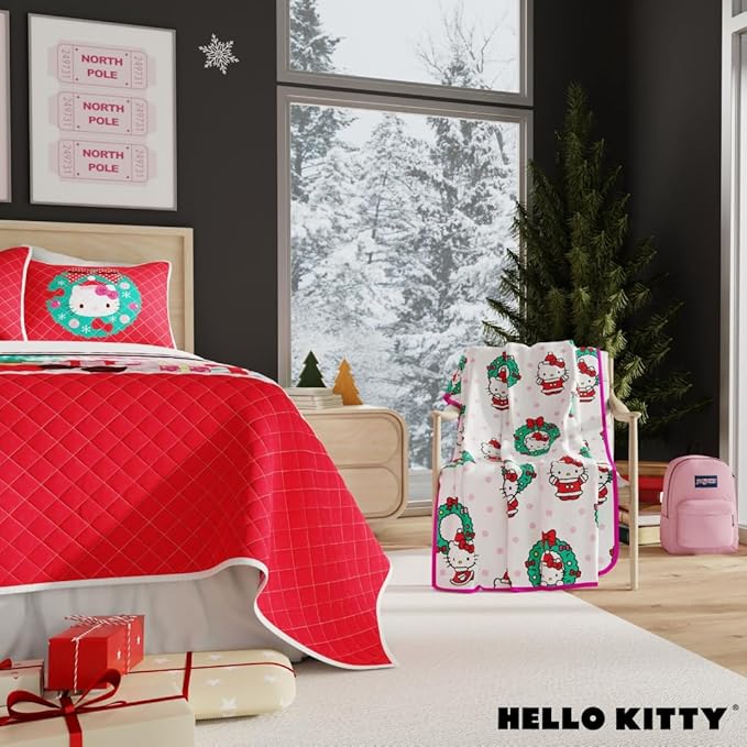 Franco Collectibles Sanrio Hello Kitty Holiday Christmas Blanket, Super Soft Cozy Plush, 60 in x 90 in, (Officially Licensed Product)