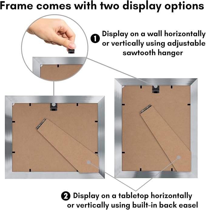 Americanflat 8x10 Picture Frame with Polished Crystal-Clear Glass - Use as 5x7 Frame with Mat or Display 8x10 Photo Without Mat - Signature Collection - Picture Frames for Tabletop and Wall - Silver | Wall or tabletop display with included easel, sawto...