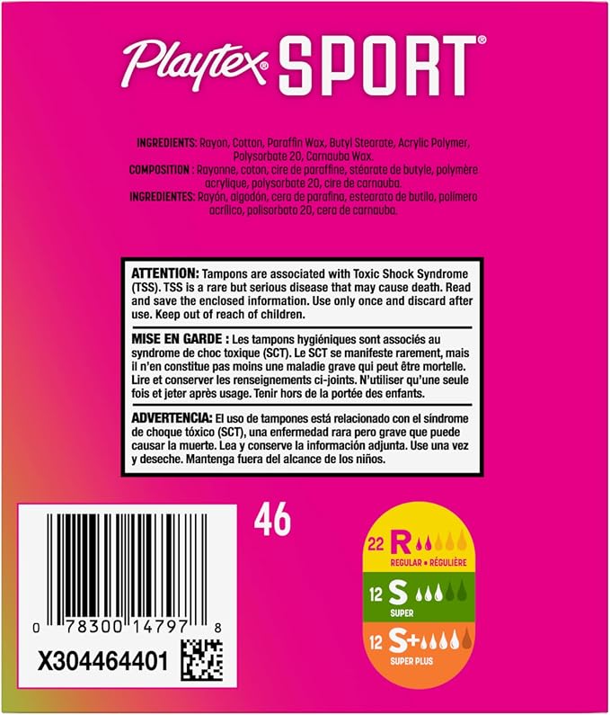 Playtex Sport Tampons Multipack, Regular/Super/Super Plus Absorbency, 46ct