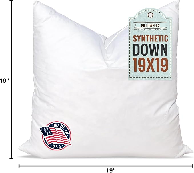 Pillowflex Synthetic Down Pillow Insert 19x19 in - Karate Chop Pillow | Small Square Sham Form, Plush Polyester Cotton Blend, Cloud-Like Comfort, Clump-Resistant Fill, Smooth Elegant Finish