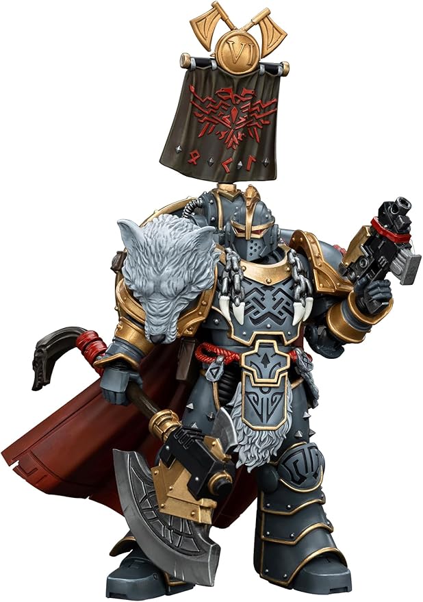 JOYTOY Warhammer 40K 1/18 Action Figures, Space Wolves Legion Praetor with Power Axe and Combat Shield Pistol for Collectors & Decor, Ideal Gift for Christmas, Character Figure - JT-00133